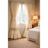 shules collection RETRO ALTTAN FIRFIRLI Kanaviçe TURUNCU GÜL İşlemeli Fırfırlı Fon Perde