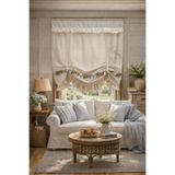 shules collection RETRO Romantik Ege TURUNCU GÜL KANAVİÇE Nakışlı Buldan Keten Perde (%100 Pamuk buldan kumaşı)