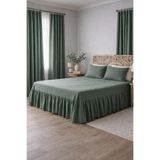 shules collection YEŞİL Buldan Keten 3 Taraf Büzgülü Yatak Bazası Eteği 2 Yastıklı Otel Şıklığında Dekor Set 90 x 200