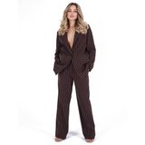 SHUMI KADIN TAKIM ELBİSE (ÇİZGİLİ KAHVERENGİ, 5XL)