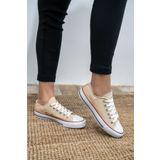 Shupe Kadın Bej / Krem Kısa Keten Convers Model Spor Ayakkabı Keten Sneaker