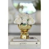 Shura Homeware FLOWERS Vazo Gold Küçük Boy - Krem Gül Çiçekli Metal Vazo