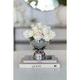 Shura Homeware FLOWERS Vazo Gümüş Küçük Boy - Krem Gül Çiçekli Metal Vazo