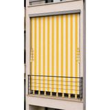 SHY TEKSTİL Suya Dayanıklı Kornişli Balkon Perdesi Modern Dış Mekan Fon Perde Sarı-Beyaz