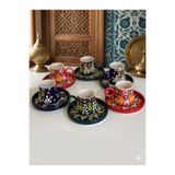 Si Sorti Ceramics El Yapımı Kabartmalı 6'lı Renkli Çini Kahve Fincan Takımı