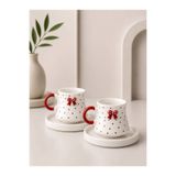 Si Sorti Ceramics Kırmızı Fiyonklu 2'li Türk Kahvesi El Yapımı Fincan Takımı