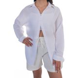 Si & Su Si&su Müslin Kumaş Kadın Rahat Kesim, Oversize, Salaş Gömlek - Beyaz - XL