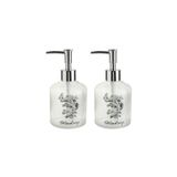Sia 2 Adet Cam Sivi Sabunluk,Çiçekli 300Ml Banyo Seti 7,6X15,5Cm