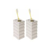 Sia 2 Adet Seramik Diş Firçalik Kare Çizgili Model 8X6X11Cm Banyo Seti