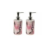 Sıa Banyo Seti Seramik Sıvı Sabunluk İki Adet Kızlı Paris Desenli 7X7x18cm 320Ml