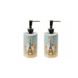Sıa Banyo Seti Seramik Sıvı Sabunluk İki Adet Romantik Yeşil Model 7X7x18cm 320Ml
