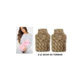 Sia SICAK SU TORBASI 2 ADET,PONPONLU TERMOFOR PELUŞ BEJ 28x17CM 750ml