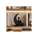 SİAL STUDIO Dekoratif Biblo Ay Üzerinde Kitap Okuyan Kadın – Modern Minimal Salon Kitaplık Masa Üstü Dekoru