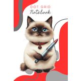 Siamese Cat Dot Grid Notebook – Red & Gray Abstract Design: Ideal for bullet journaling, sketching, note-taking, or planning. Size 6x9 and 100 pages.