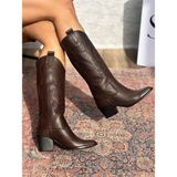 Siba Shoes Alsvin Deri Kadın Acı Kahve Kovboy Çizme - Kahverengi