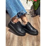 Siba Shoes Ease Deri Yüksek Tabanlı Yılan Derisi Detaylı Siyah Kadın Spor Ayakkabı