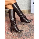 Siba Shoes Neva Ince Topuklu Sivri Burun Acı Kahve Kadın Çizme - Kahverengi