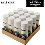 Sibax Akrilik Sprey Boya Parlak Siyah 12’li Paket 400 ml x 12 Adet
