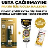 Sibax NS78T Vidasız Çivisiz Extra Güçlü Korniş ve Montaj Yapıştırıcısı 80 ml + Derz Dolgusu 380 gr – Iş Eldiveni Hediyeli