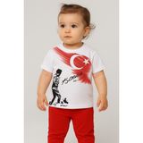Sibel Günay Butik Atatürk Kocatepe ve Türk Bayrak Baskılı Bebek T-Shirt | Pamuk | Unisex |beyaz - 1 Yaş