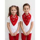 Sibel Günay Butik Büyük Ay Yıldız Desenli Pamuk Fular|54*54 Cm| 23 Nisan, 19 Mayıs, 29 Ekim Özel Koleksiyon - Kırmızı