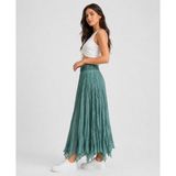 Sibel Günay Butik Kadın %100 Pamuk Astarlı Dilimli Salaş Yazlık Etek 38-44 Beden Çağla YEŞILI-90CM - Standart