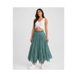 Sibel Günay Butik Kadın %100 Pamuk Astarlı Dilimli Salaş Yazlık Etek 38-44 Beden Yeşil-90cm