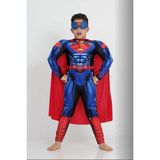 Sibel Günay Butik Superman Kaslı Çocuk Kostümü – Süper Kahraman Parti Kostümü - Mavi - Kırmızı - 7 - 8 Yaş