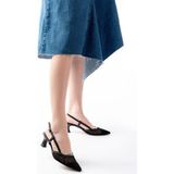 Sibel Gürel K-607 Siyah Günlük Fileli Arkası Açık 7 cm Topuklu Bayan Ayakkabı