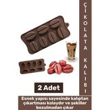 Sıcak Soğuğa Dayanıklı Tatlı Çikolata Jelibon Şık Kahve Çekirdeği Şekilli Esnek Silikon Kalıp 2 Adet