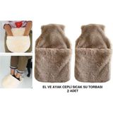 Sıcak Su Torbası 2 Adet,cepli Bej Peluş Termofor 32,5X17,5CM 1500 ml