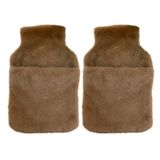 Sıcak Su Torbası 2 Adet,cepli Kahverengi Peluş Termofor 32,5X17,5CM 1500 ml