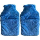 Sıcak Su Torbası 2 Adet,cepli Mavi Peluş Termofor 32,5X17,5CM 1500 ml