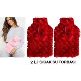 Sıcak Su Torbası 2 Adet,kırmızı Renkli,ponponlu Termofor 26X17X2CM 1 Litre