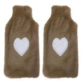 Sıcak Su Torbası 2 Adet,peluş Kalpli,bej Termofor 29X17CM 750ML