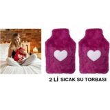 Sıcak Su Torbası 2 Adet,peluş Kalpli,pembe Termofor 29X17CM 750ML