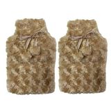Sıcak Su Torbası 2 Adet,ponponlu Termofor Peluş Bej 28X17CM 750ML