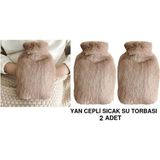 Sıcak Su Torbası 2 Adet,yan Cepli Bej Peluş Termofor 27X17X2CM 750ML