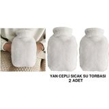 Sıcak Su Torbası 2 Adet,yan Cepli Beyaz Peluş Termofor 27X17X2CM 750ML
