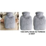 Sıcak Su Torbası 2 Adet,yan Cepli Gri Peluş Termofor 27X17X2CM 750ML