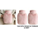 Sıcak Su Torbası 2 Adet,yan Cepli Pembe Peluş Termofor 27X17X2CM 750ML