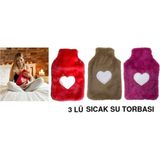 Sıcak Su Torbası 3 Adet,peluş Kalpli,termofor 26X17X2CM 1 Litre
