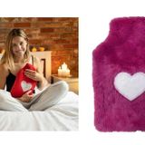Sıcak Su Torbası Peluş Kalpli,pembe Termofor 29X17CM 750ML