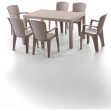 Side 6 Kişilik Rattan Masa Sandalye Takımı Cappuccino