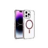 SİDE EYE - iPhone 14 Pro Max ile uyumlu Kılıf Parlak Taş İşlemeli Işıltılı MagSafe ile uyumlu Şarj Özellikli Stil Kapak - Bordo