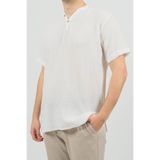 SİDE OTANTİK Ribana Yakalı Düğmeli Muslin Relaxed Fit Beyaz Erkek Tişört