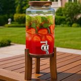 Sidelya Aksesuar Musluklu Cam Sebil 3l Ahşap Standlı Soğuk Içecek Dispenseri Çilekli Detoks Limonata ve Sunumluk - 230 ml