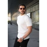 Sidelya Concept Erkek Bisiklet Yaka Petek Dokulu Kısa Kollu Triko Tişört - Beyaz - 2XL