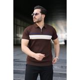 Sidelya Concept Erkek Örgü Desenli Renkli Kısa Kollu Triko Tişört - Acı Kahve