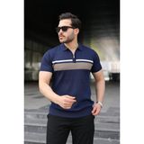 Sidelya Concept Erkek Örgü Desenli Renkli Kısa Kollu Triko Tişört - Lacivert - 2XL